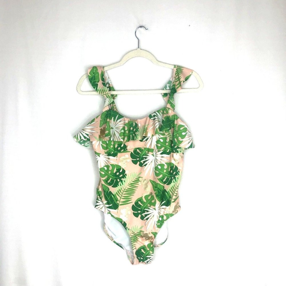 DISNEY Mickey Mouse Swimsuit women Tropical ONE Piece Full Back XL ruffle top